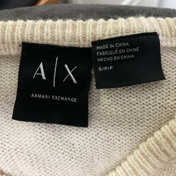 Mens Armani Exchange Wool Blend Sweater, Cream White w/Red Trim, Small - Picture 4 of 4